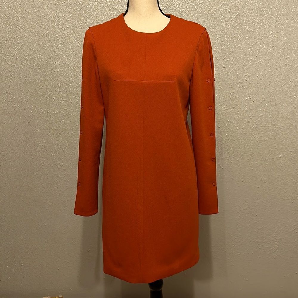 Tibi women’s paprika color button sleeves crepe shift mini dress size 2